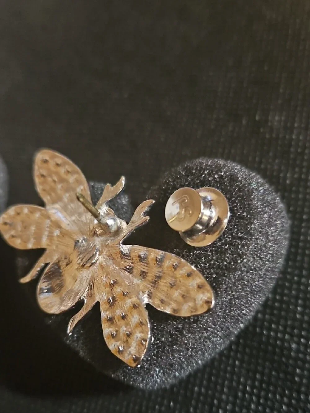 Sassy Jones -  Gold Bee Earrings with Clear Crystals and Pink Center